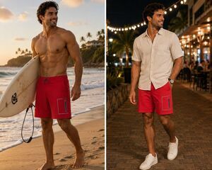 Mack Weldon Board Shorts Red Mens 39-40 Stretch Surf Swim Trunks Zip Pocket